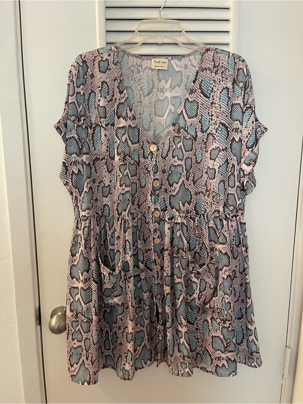 Peach Love California Pink & Blue Snake-Print V-Neck Mini Dress or Tunic